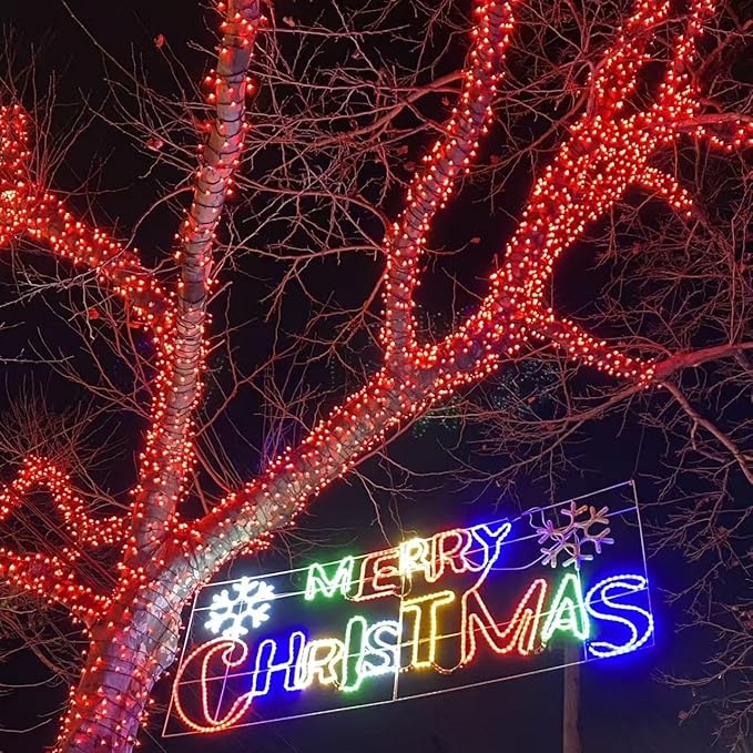 YEGUO 66ft 200 LED Red Halloween Lights Outdoor Waterproof, Green Wire Christ...