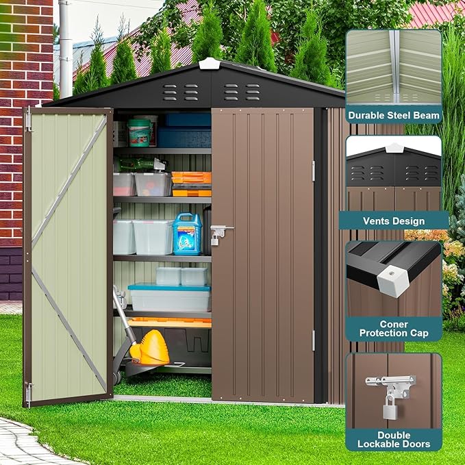 Gizoon Outdoor Storage Shed 6 x 4 FT, Galvanized Metal Garden Shed