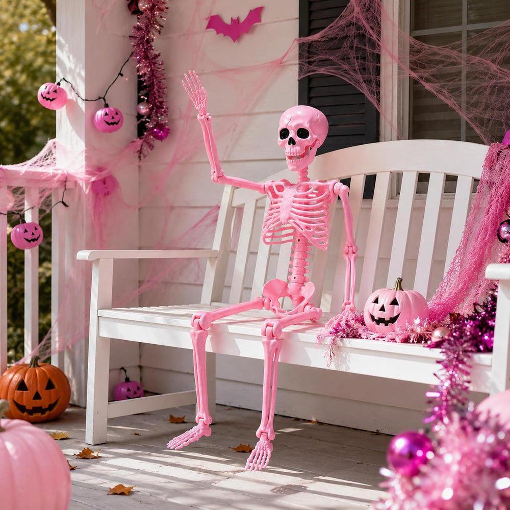 Watayo 5.5 Ft Halloween Pink Skeleton Large Decoration with Movable Joints