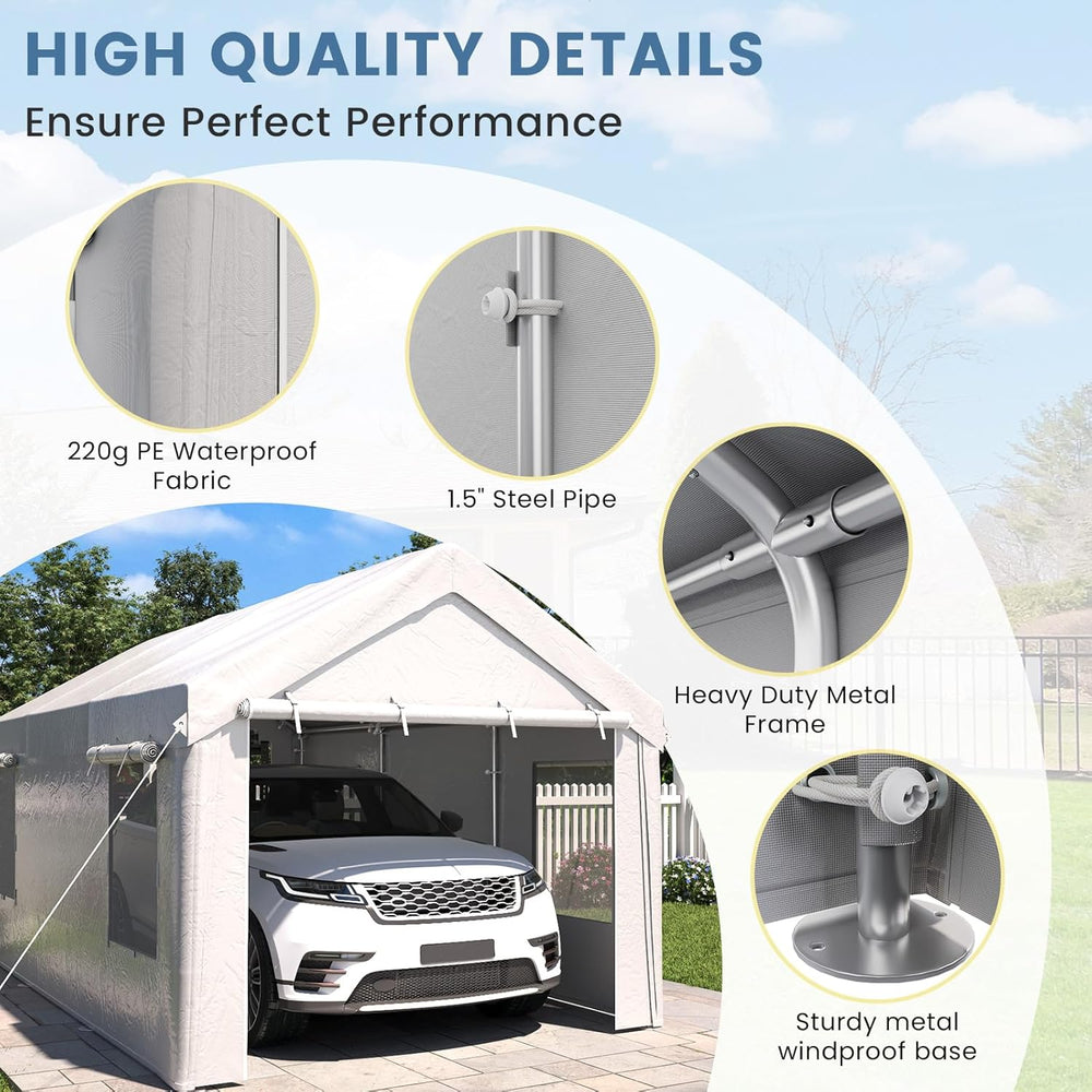 EROMMY 10x20FT Car Port Portable Garage,White