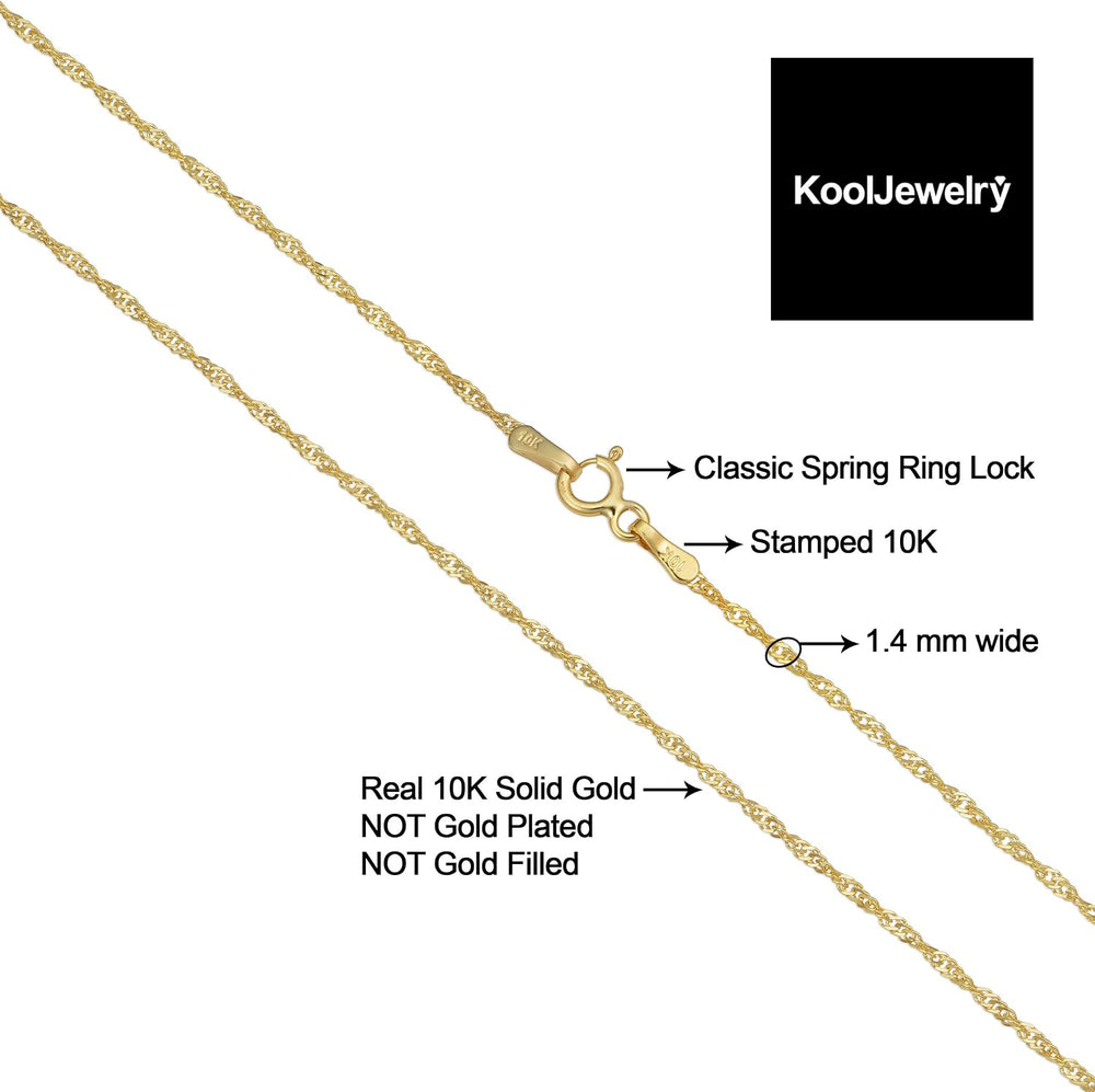 Kooljewelry Solid 10K Yellow Gold Singapore Chain Necklace for Women