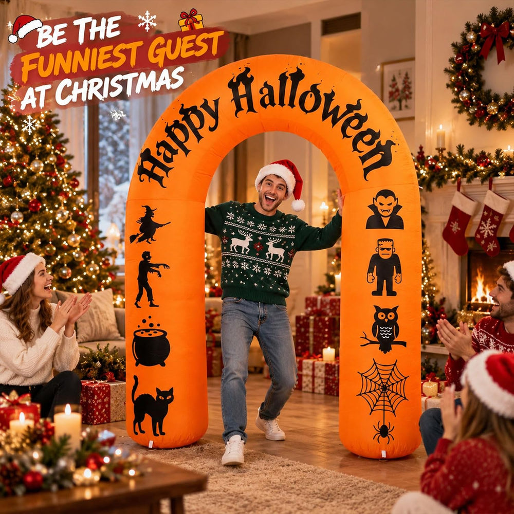 8FT Halloween Inflatable Arch with LED Lights, Orange, Happy Halloween Archwa...