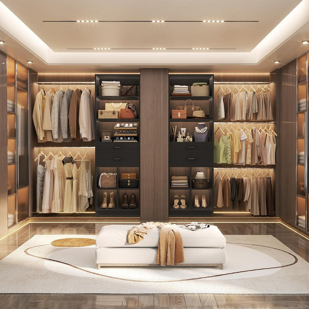 Besiost Closet System, 4-8 FT Closet Organizer Systems with 2 Wooden Drawers ...