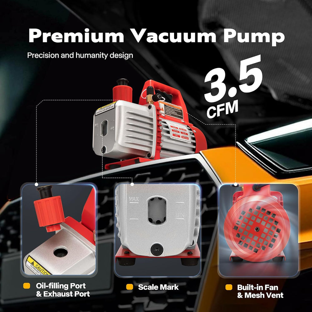 VIVOHOME 1/4 HP 3.5CFM 1 Stage AC Vacuum Pump and R134a Manifold Gauge Set