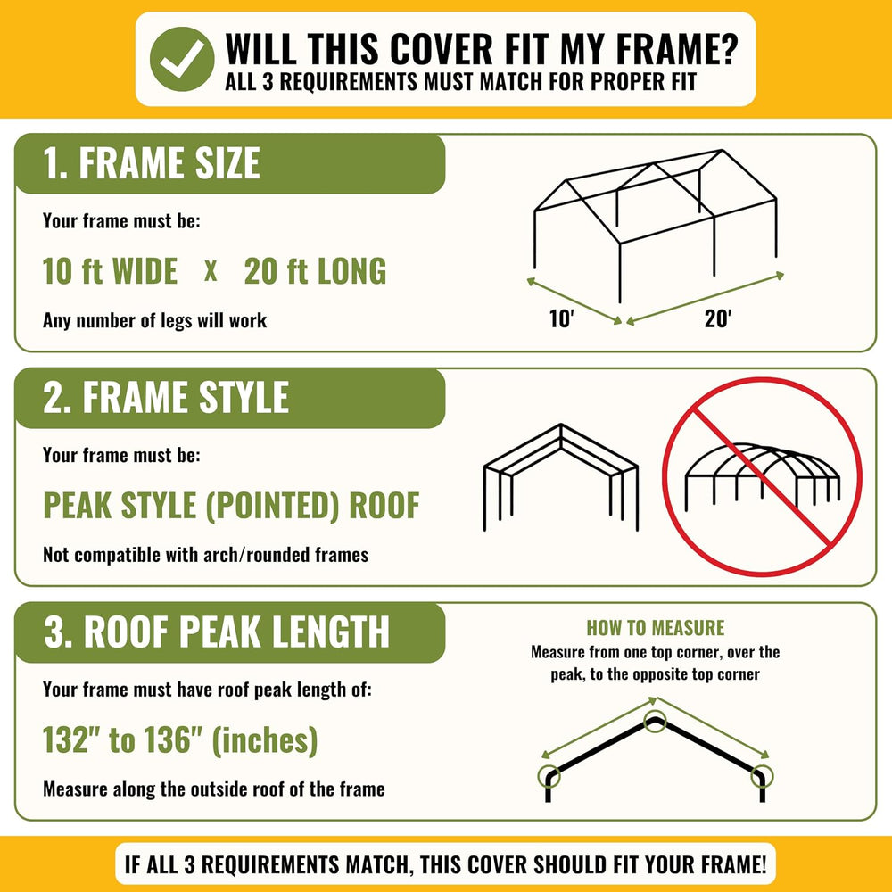 10x20 ft Carport Replacement Canopy Cover - Heavy-Duty Waterproof Tarp with U...