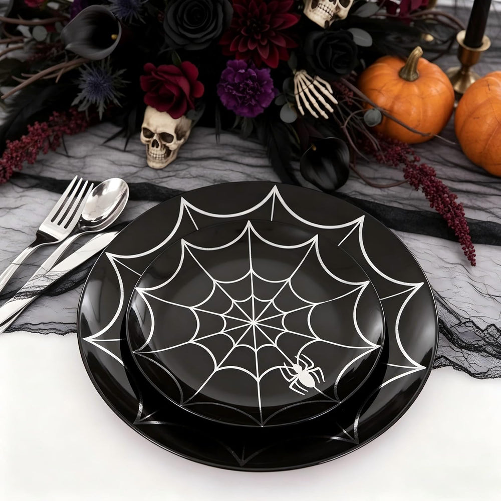 NOCCUR 60PCS Halloween Plastic Plates - 30 Black Dinner/Dessert Plates - Idea...