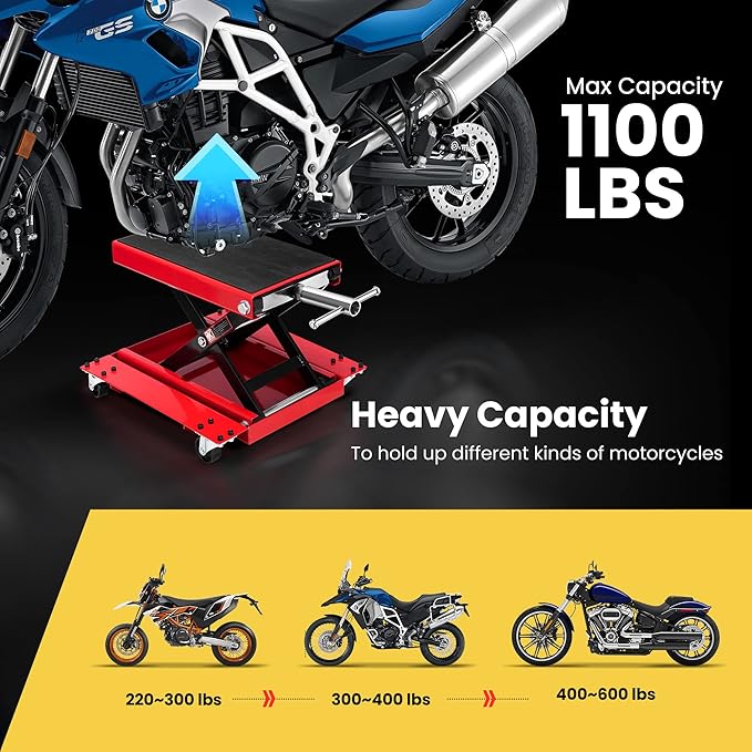VIVOHOME 1100 Lbs Steel Wide Deck Motorcycle Lift ATV Scissor Lift Jack
