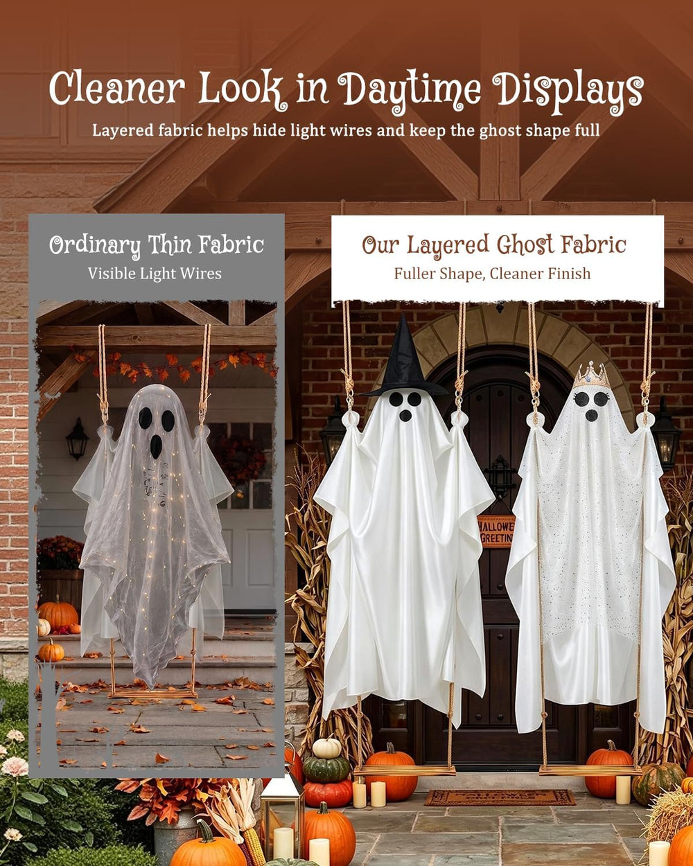2-Pack Swinging Ghost, 4.5-7.2 FT Adjustable Halloween Decorations Outdoor