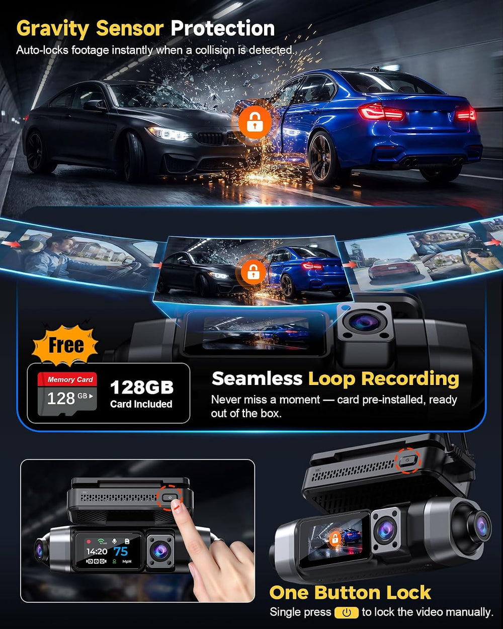 Affver 5 Channel 4K Dash Cam Front Rear Inside Left Right with GPS WiFi 6