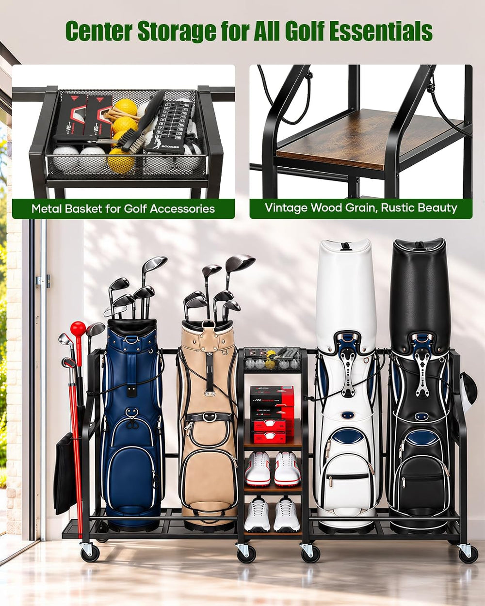 FHXZH Golf Bags Storage Garage Organizer - Golf Bag Stand with Wheels