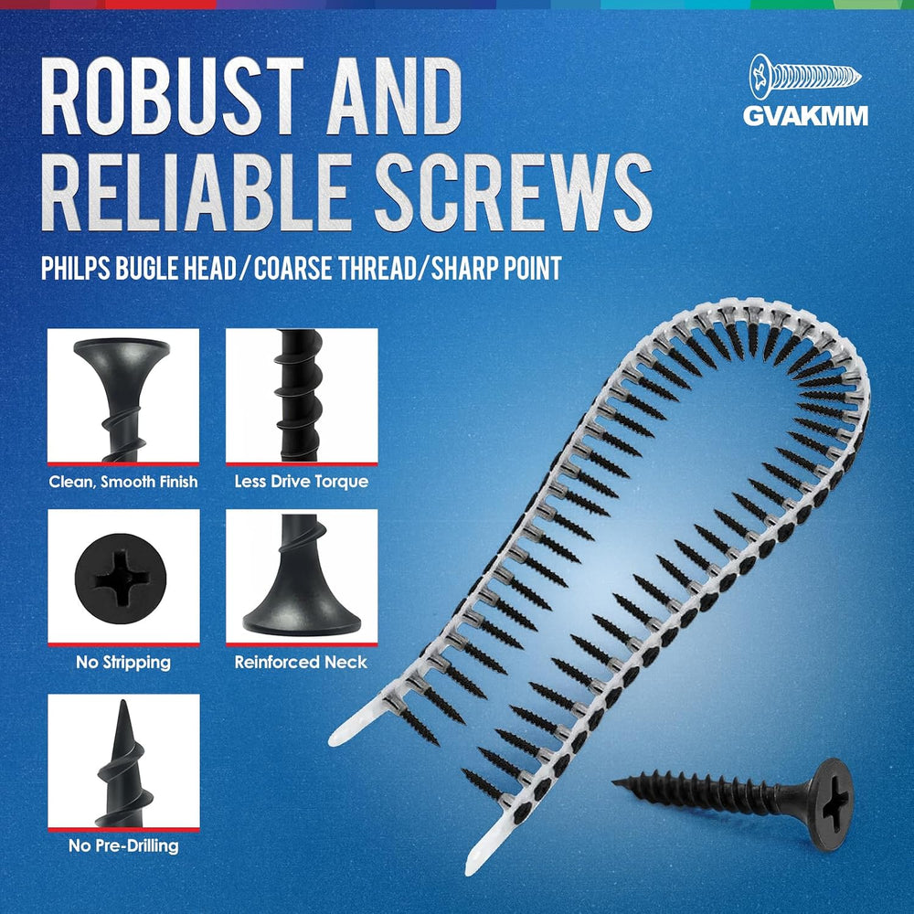 #6 ×1-1/4 inch Drywall to Wood Collated Screws – 6000 Count (6 Pack of 1000-C...