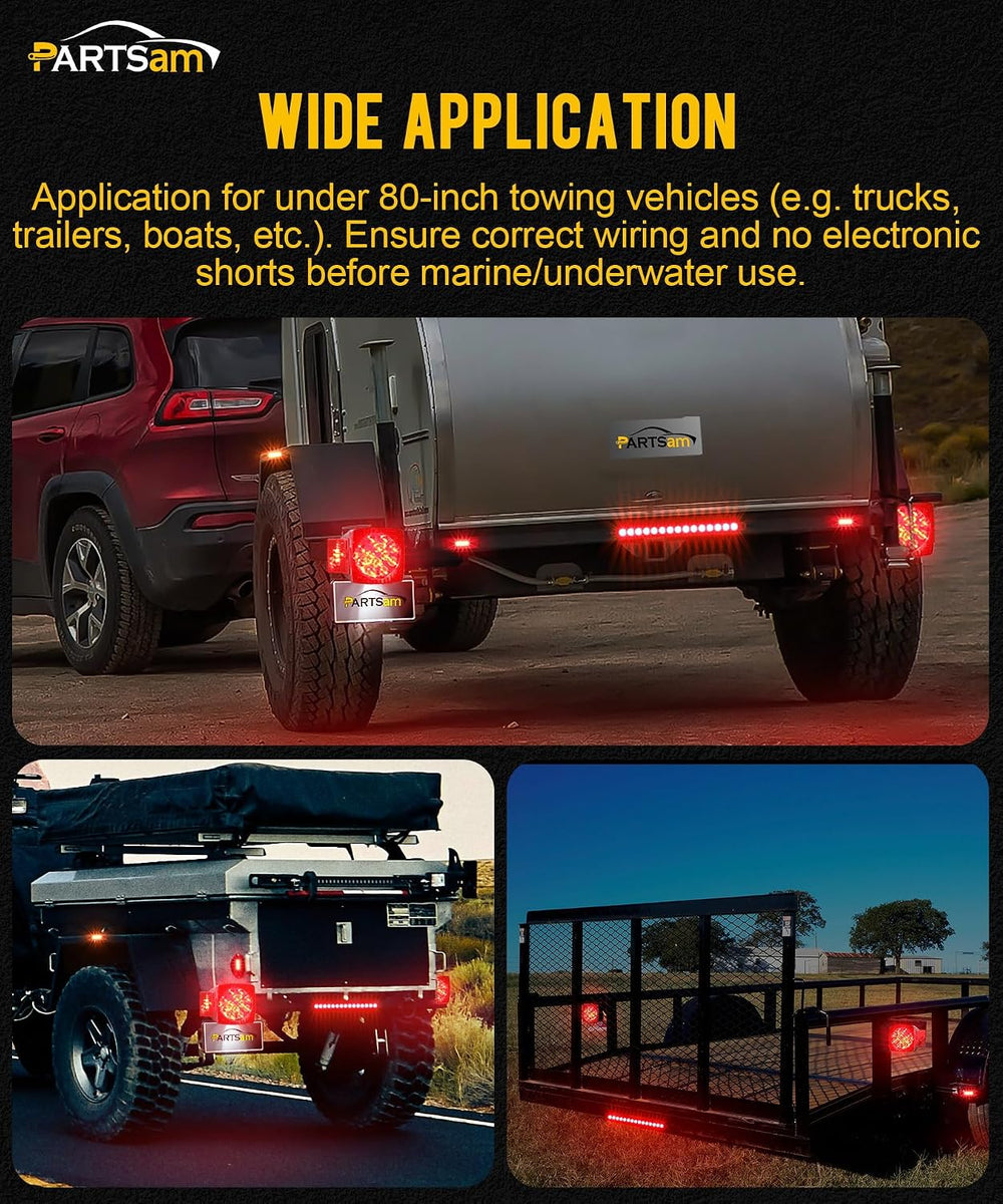 Partsam Submersible LED Trailer Tail Light Kit, Square Trailer Lights+Light B...