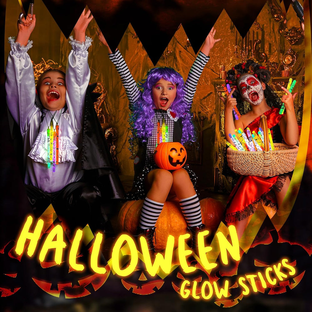 Lewtemi 96 Pcs Halloween Glow Sticks Bulk, Hanging Glow Wands Party Favors