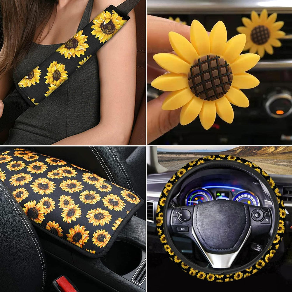 23 pcs Sunflower Car Accessory Steering Wheel Cover Seat Protector