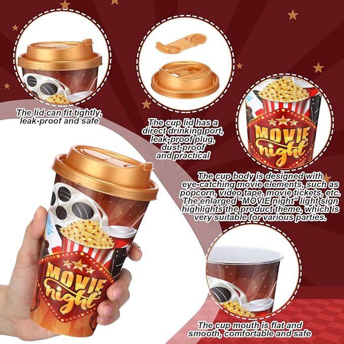 Yungyan 36 Sets Movie Night Party Favors Goodie Cups with Lids and Straws for...