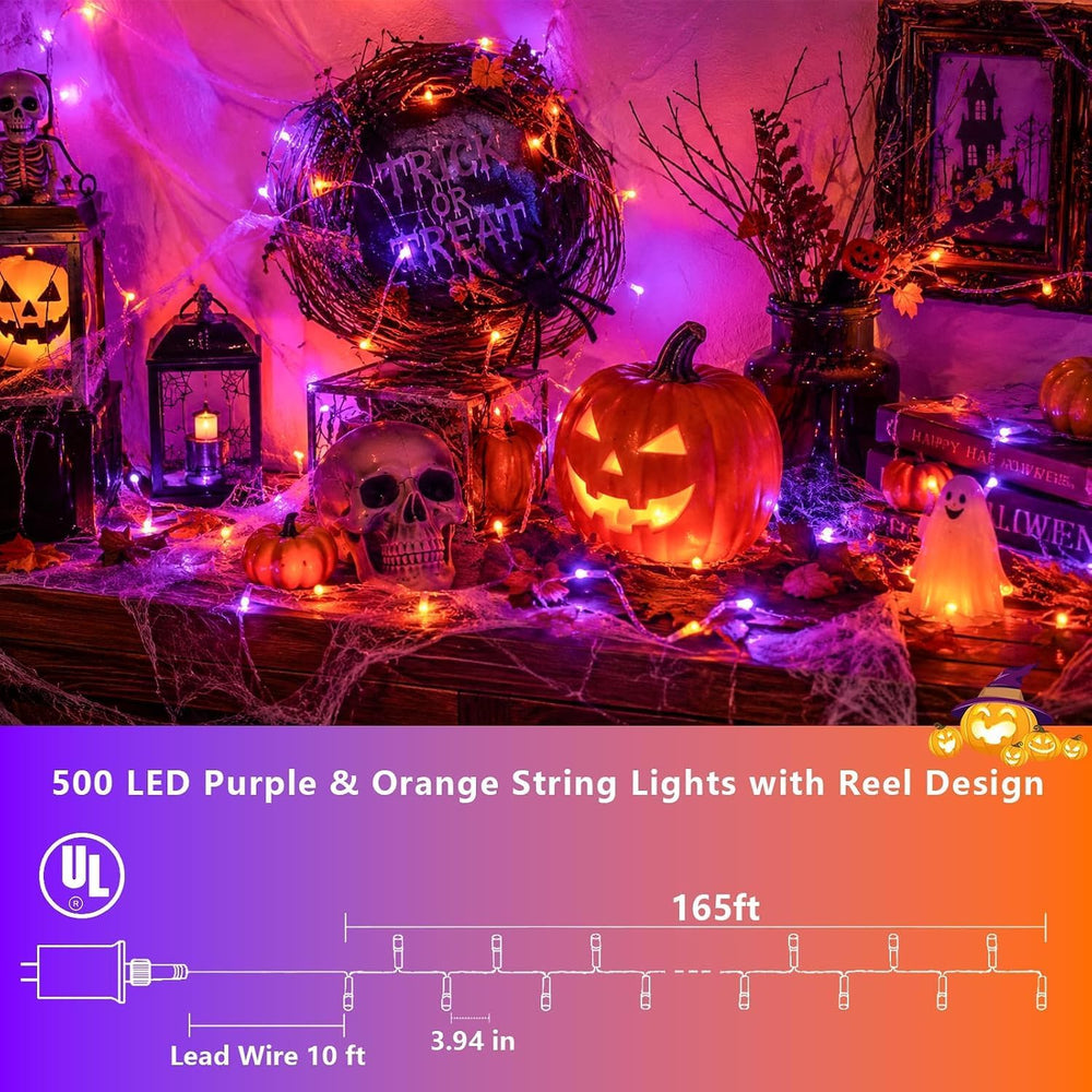 Halloween String Lights Orange and Purple 165ft 500 LED