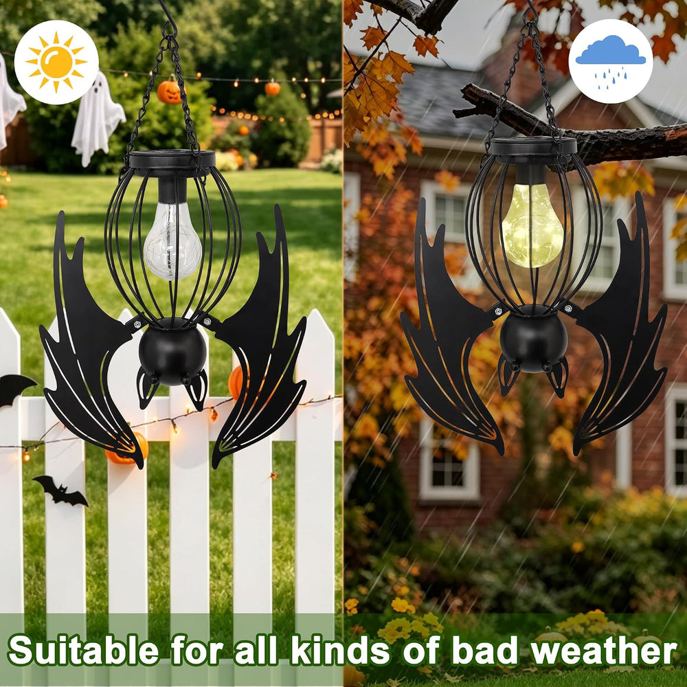Halloween Bat Lantern 19.5in Iron Upside-Down Hanging Solar Light