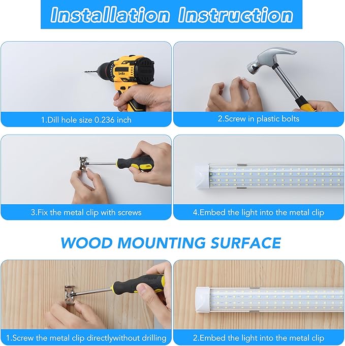 T8 LED Shop Lights 4FT Garage Light, 6 Pack 60W 9600LM 6000K Daylight Work