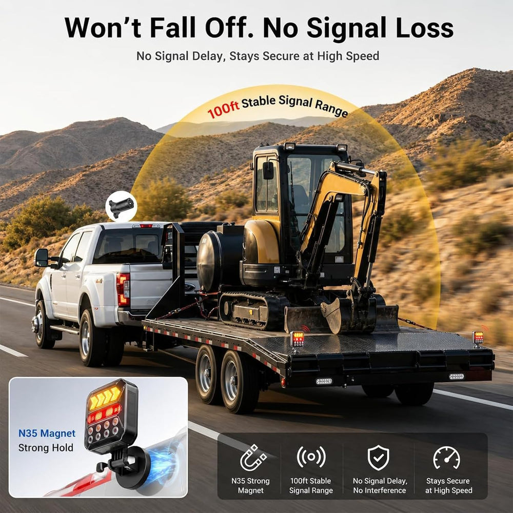 Wireless Trailer Lights, Solar Rechargeable Magnetic Tow Lights