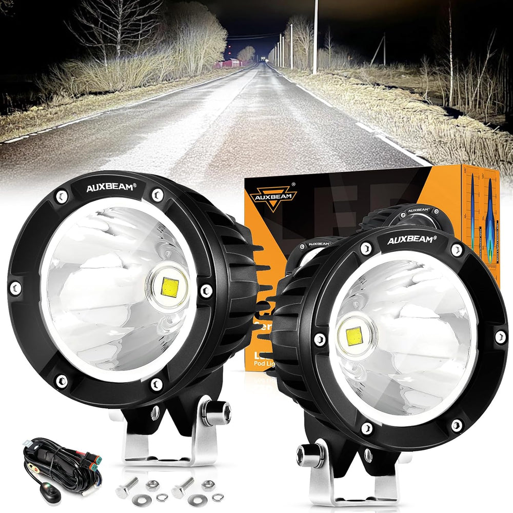 Auxbeam C4 Series 4In Round 72W LED Pods Spot Pod Lights Offroad Fog Light
