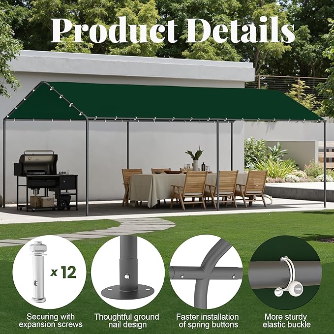 Carport, 10‘ x 20’ Heavy Duty Portable Garage All-Season Car Canopy w/Removable