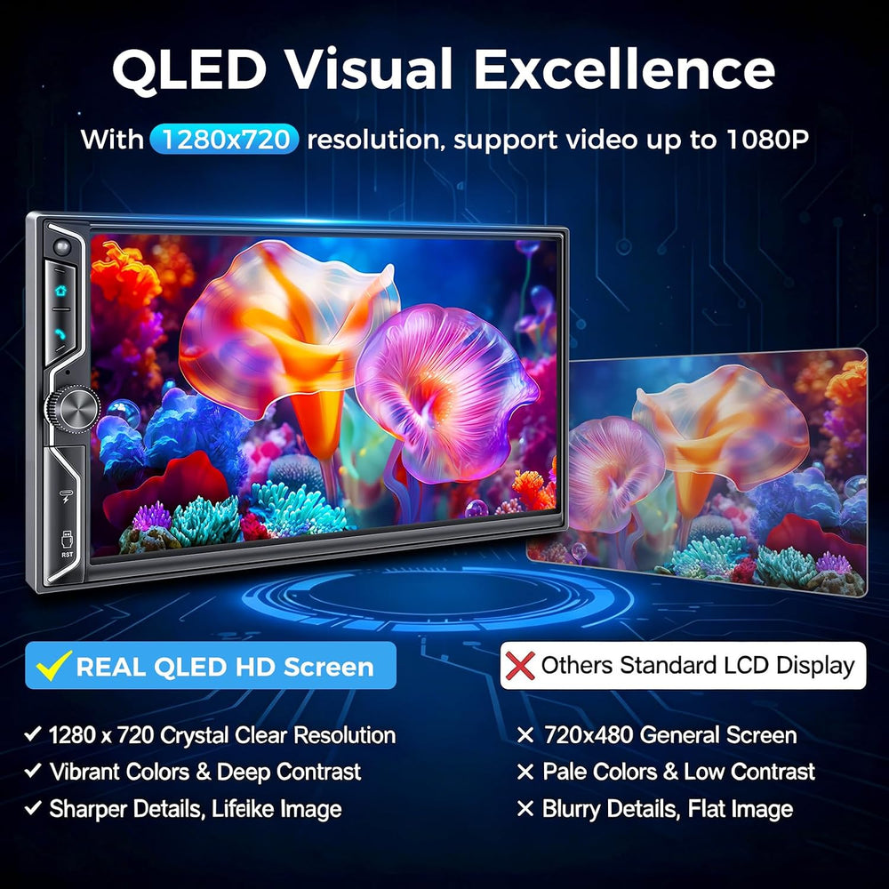 7" QLED Double Din Car Stereo Compatible with Wireless Apple CarPlay &am...