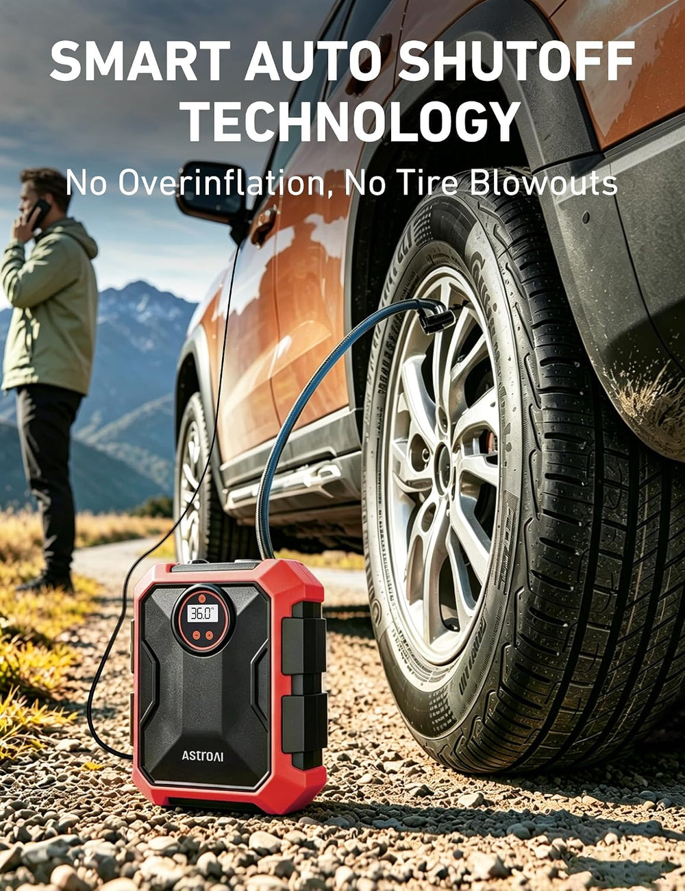 AstroAI Tire Inflator Portable Air Compressor 12V DC Integrated Storage