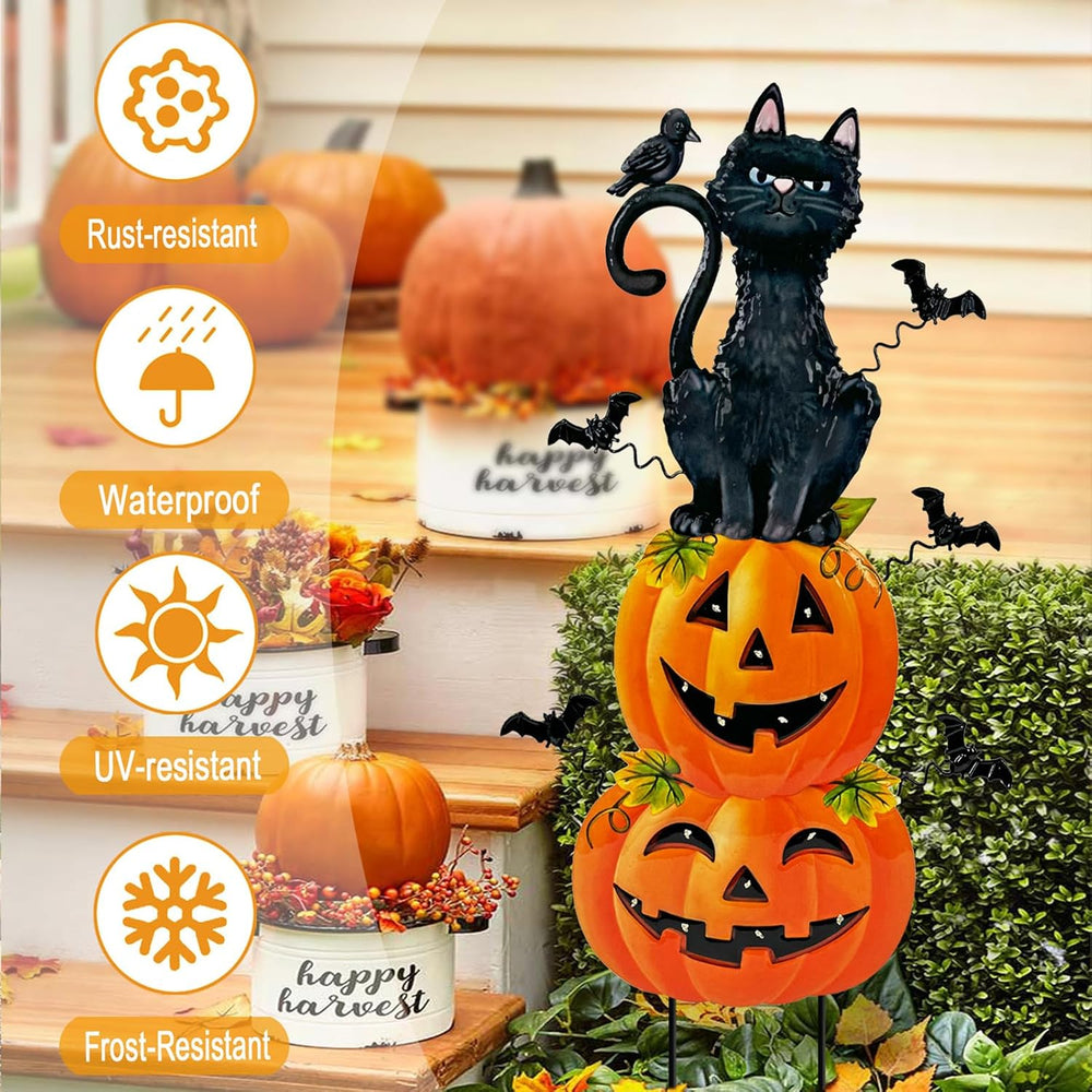 Outdoor Halloween Decorations,Metal Black Cat & Jack'O Lighted Timer ...
