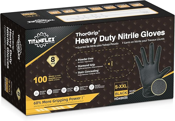 TitanFlex Thor Grip Heavy Duty Black Industrial Nitrile Gloves