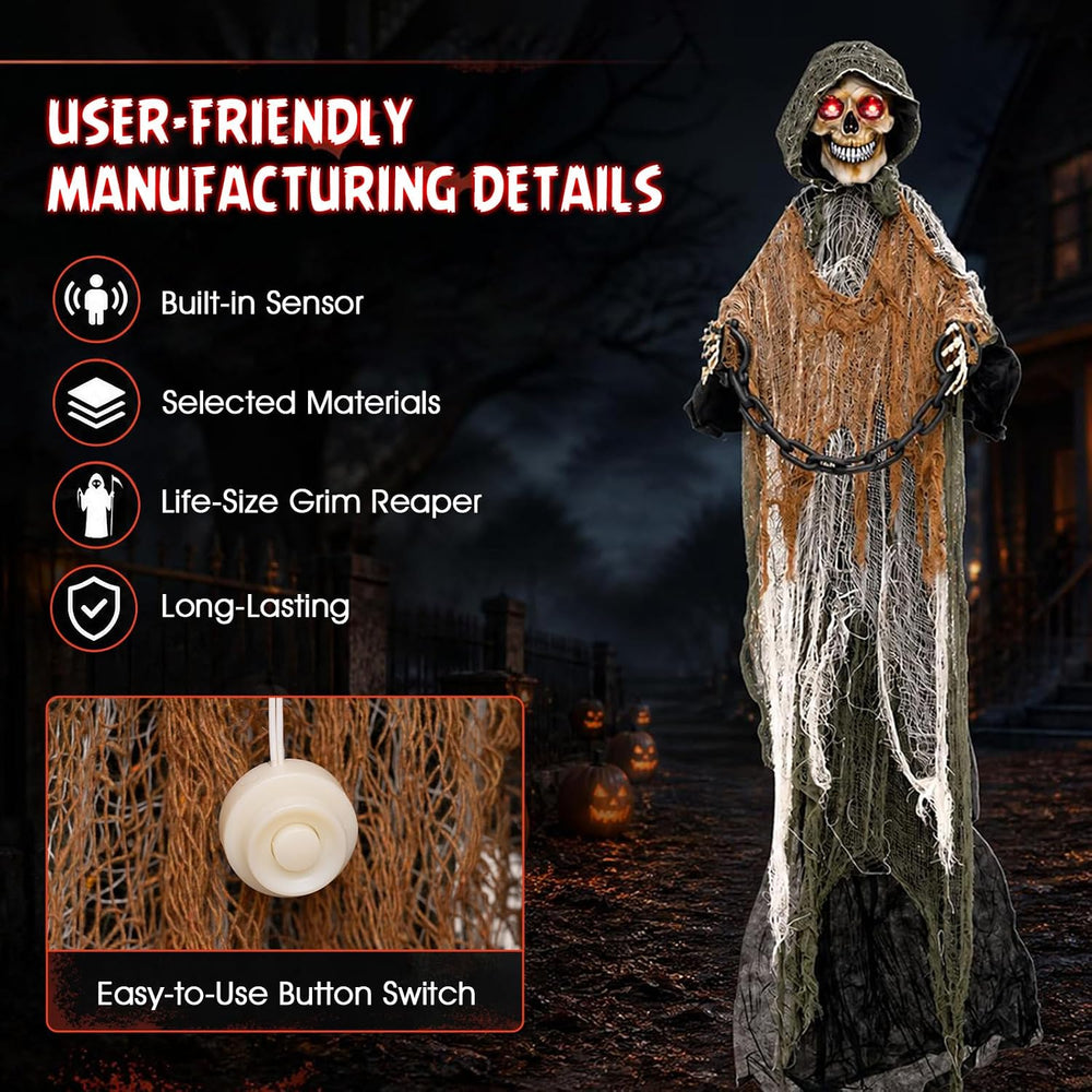 Tangkula 5.7 FT Life-Size Animated Halloween Skeleton Reaper with Chain