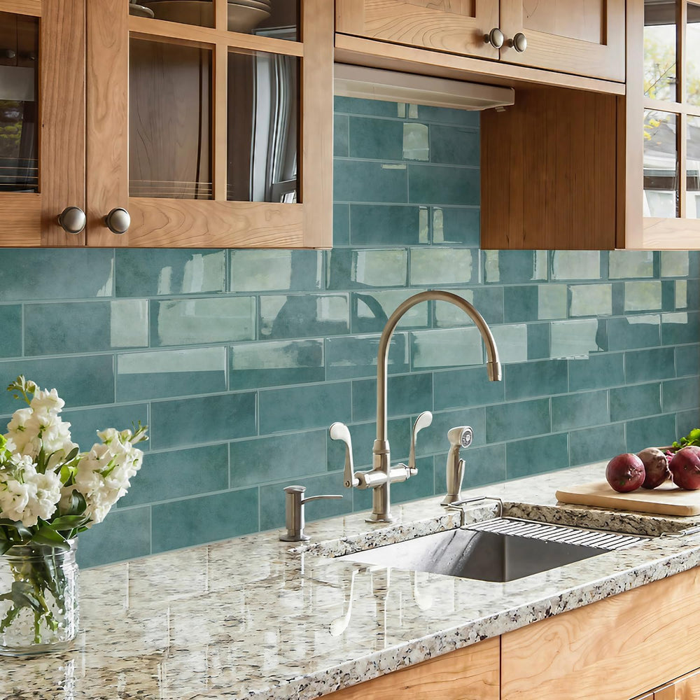 STICKGOO 10-Sheet Subway Peel and Stick Backsplash Tiles Muted Teal