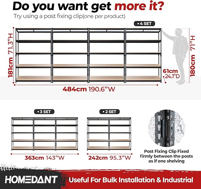 HOMEDANT 5 Tier Laminated Boltless Heavy Duty Garage Storage Adjustable Wide