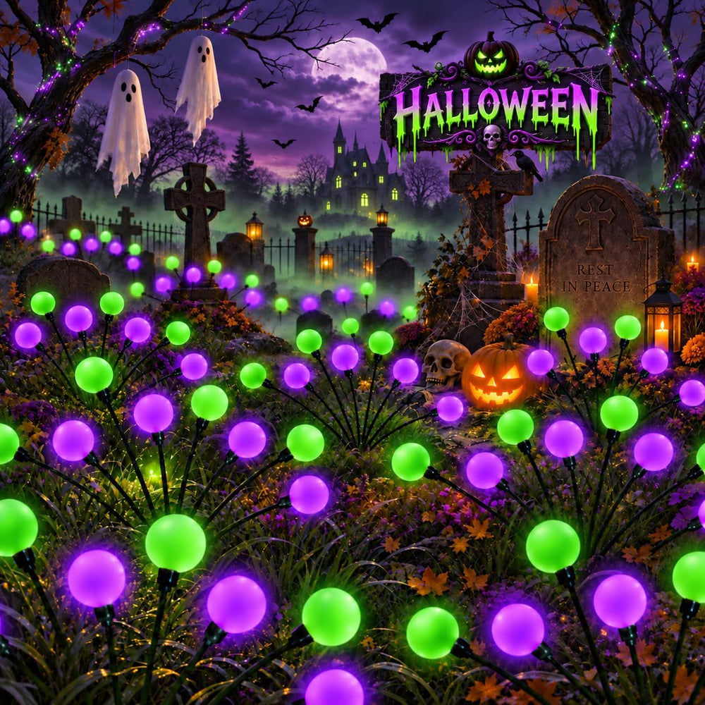 OZS 6Pack 48LED Solar Firefly Halloween Lights Outdoor for Party Decor