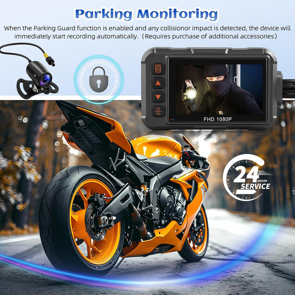 Motorcycle Dash Cam Dual HD Camera Front and Rear View 3" IPS Screen 1080P