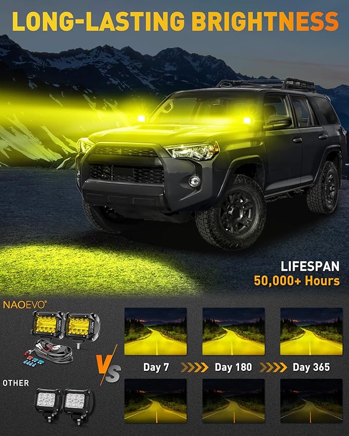 NAOEVO 4 Inch LED Pod Lights, Spot Flood Yellow LED Fog/Driving/Off Road Lights