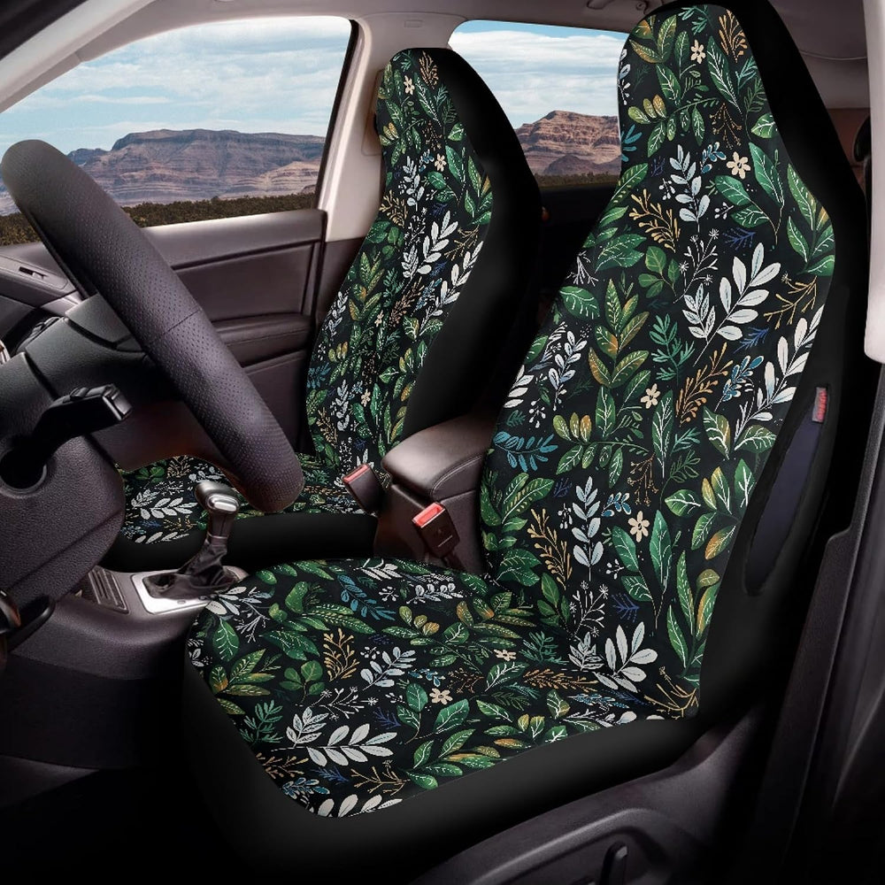 Green Plant Print Waterproof Car Seat Covers Front Seats Only,Universal Fit f...