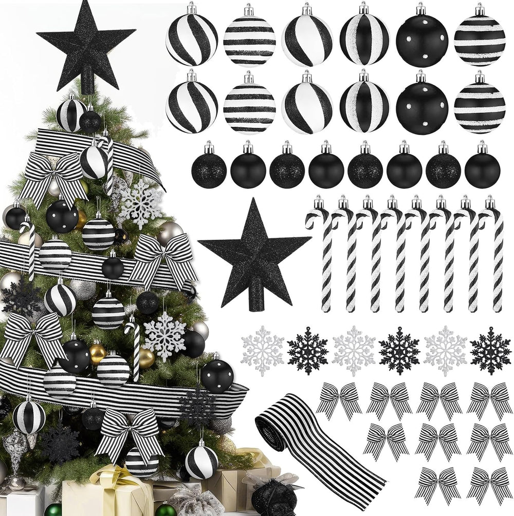 68 Pcs Black and White Christmas Tree Decor Nightmare Halloween Ornaments