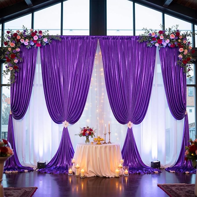 10ftx10ft Shimmer Purple Sequin Backdrop Curtain for Parties, Thick Wrinkle F...