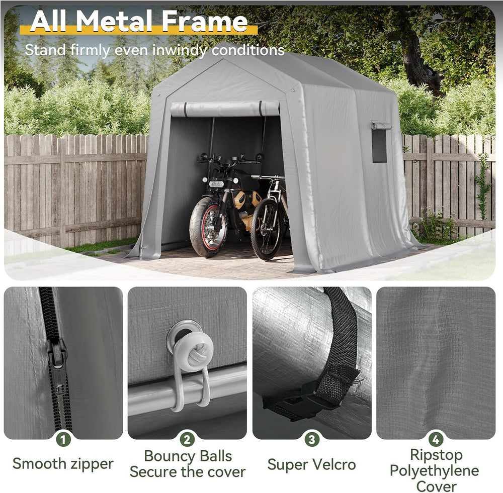 Aoxun 6x8x7 FT Outdoor Portable Storage Shed Tent for Motorcycle,Gray