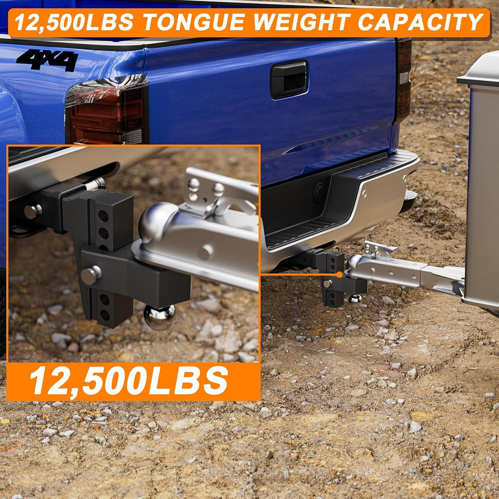 Adjustable Trailer Hitch - Fits 2 Inch Receiver Only, 6 Inch Drop/Rise Alumin...