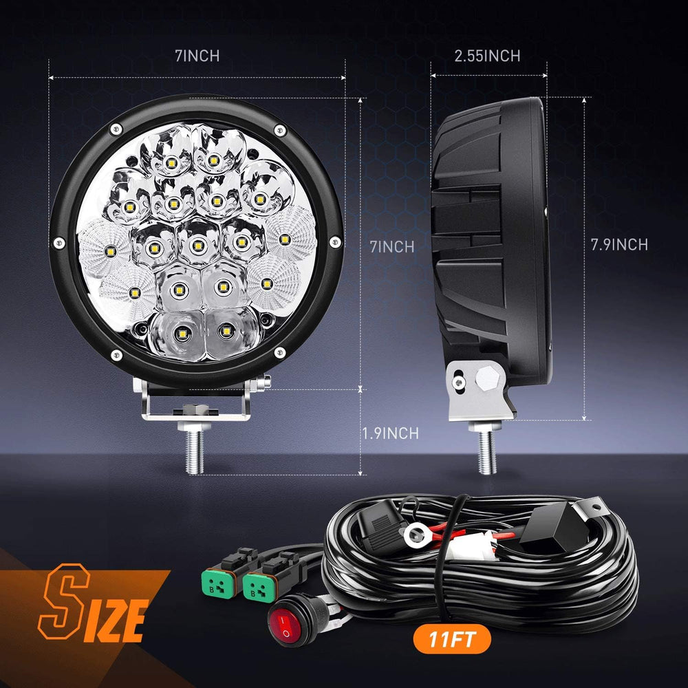 Nilight Pro Series 2PCS 7 Inch Round LED Driving Offroad Light 85W 10200LM