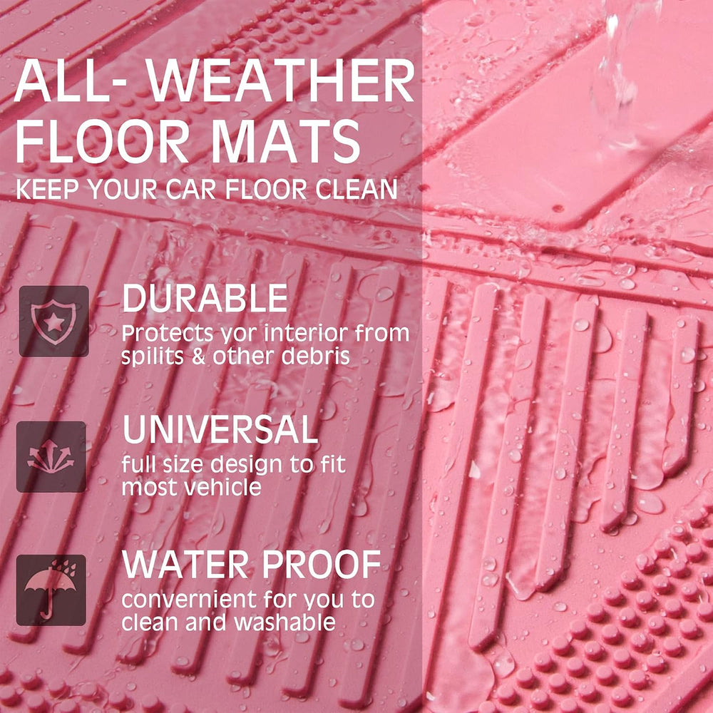 CAR PASS Heavy Duty Rubber Floor Mats 4-Piece,Pink Car Mats Full Sets Anti-Sl...