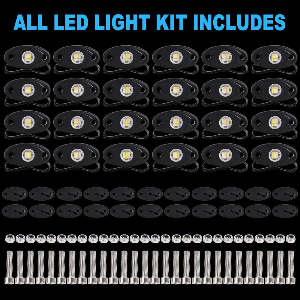 24 Pods White Led Rock Lights，Automotive General Under Body Neon Glow Led Pur...
