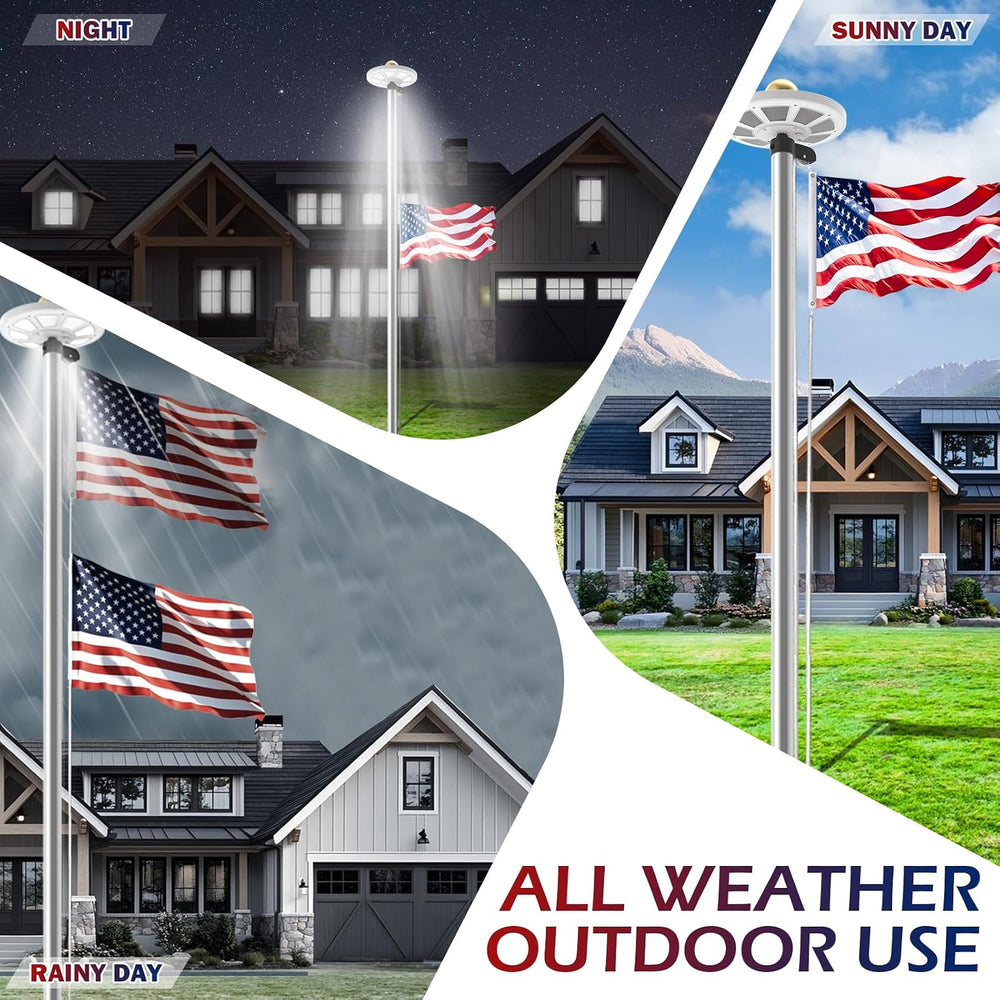 Heavy Duty Flag Pole Kit with 136 LED Ultra Bright Solar Light, 25FT 12 Gauge...
