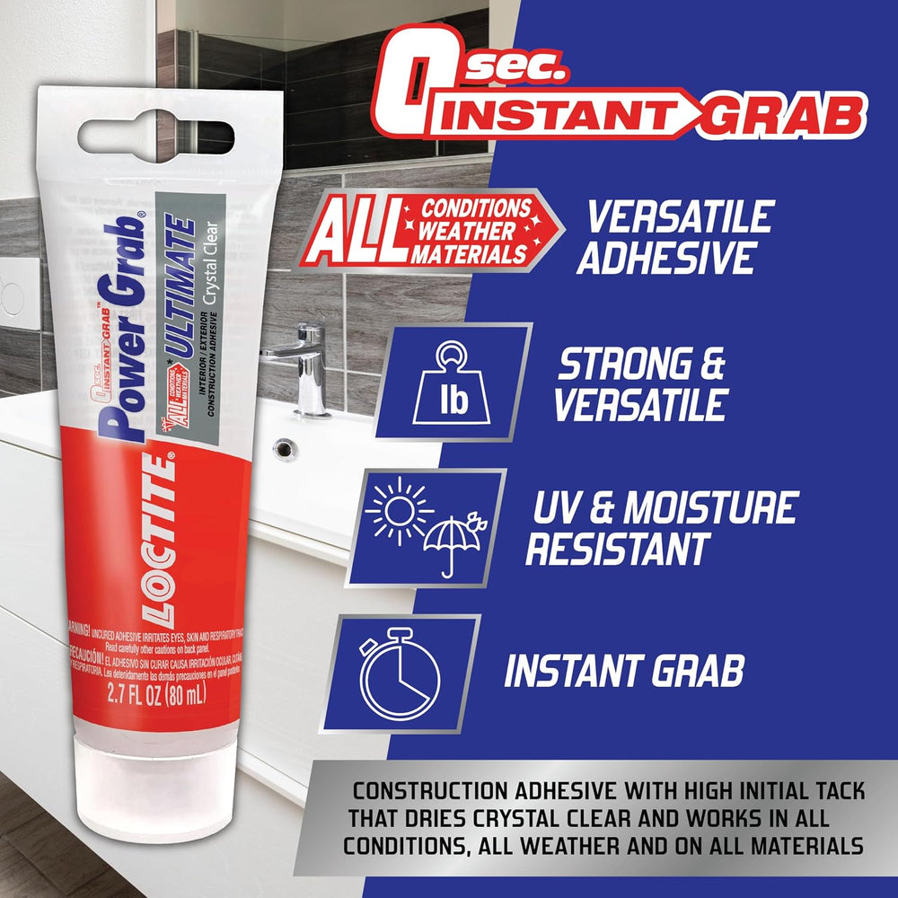 Loctite Power Grab Ultimate Crystal Clear Construction Adhesive, 6 Pack