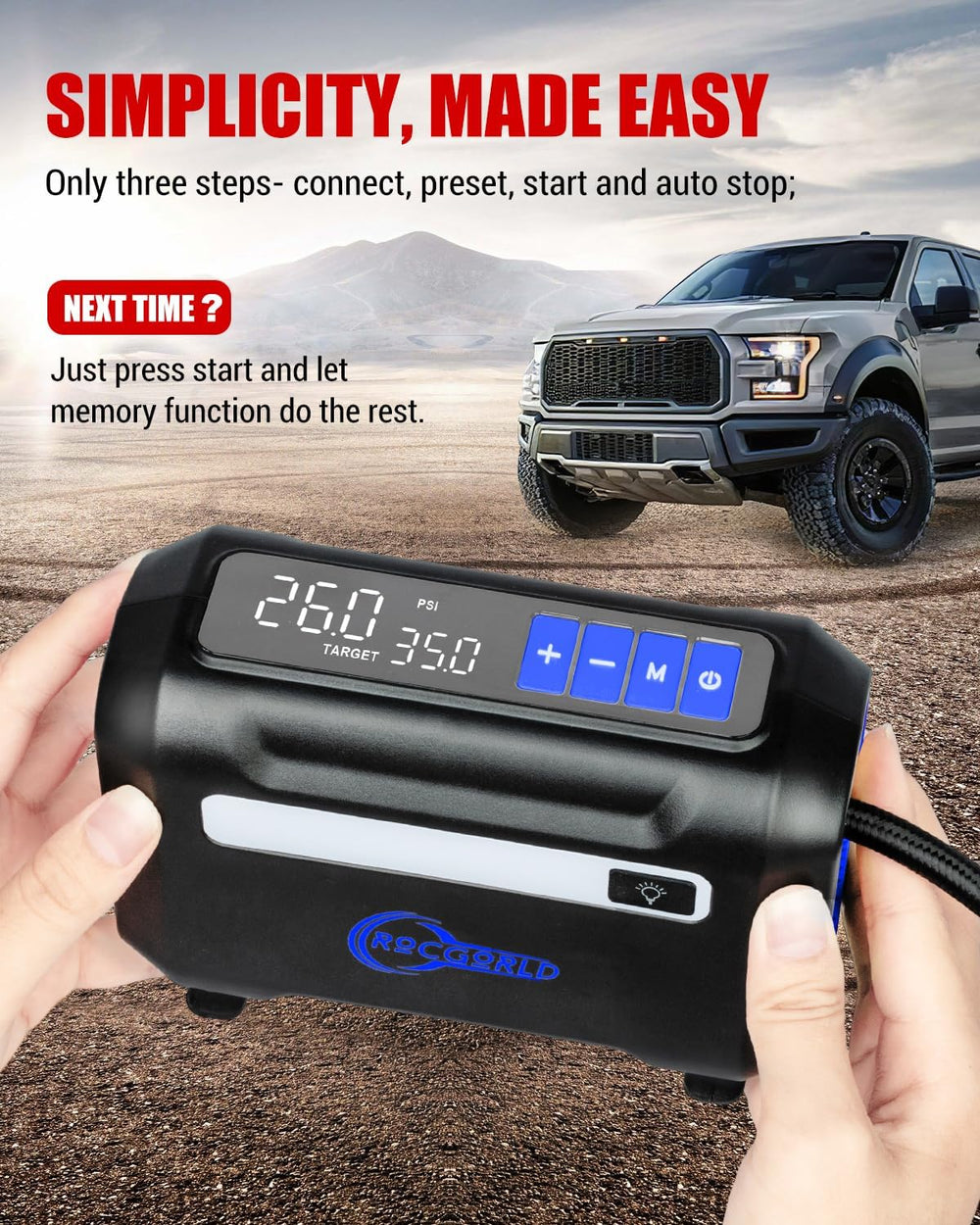 ROCGORLD R8 Tire Inflator Portable Air Compressor, DC 12V Air Compressor Port...