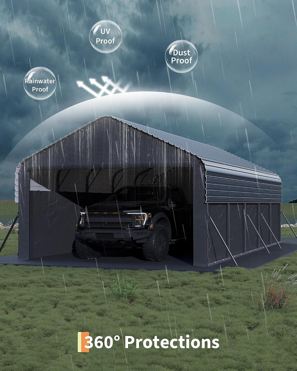 Garvee 12x25x9 ft Metal Carport Oversized, Enclosed Car Ports