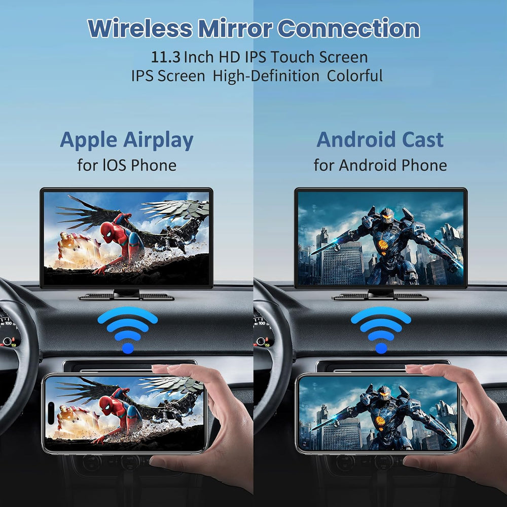 Largest 11.3" Portable Apple Carplay Screen, Wireless Car Play & And...