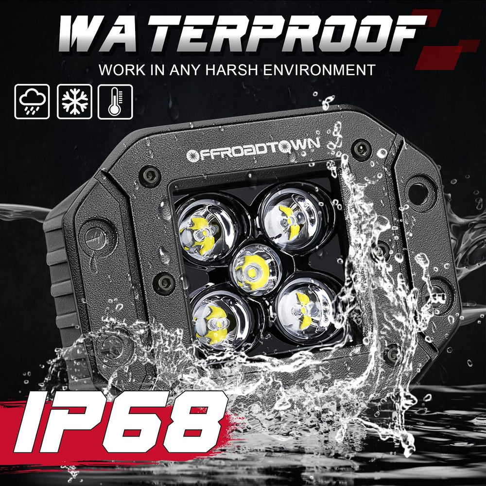 OFFROADTOWN 2PCS 100W 5 Inch CREE LED Pods, Spot Beam, Flush Mount, Waterproo...