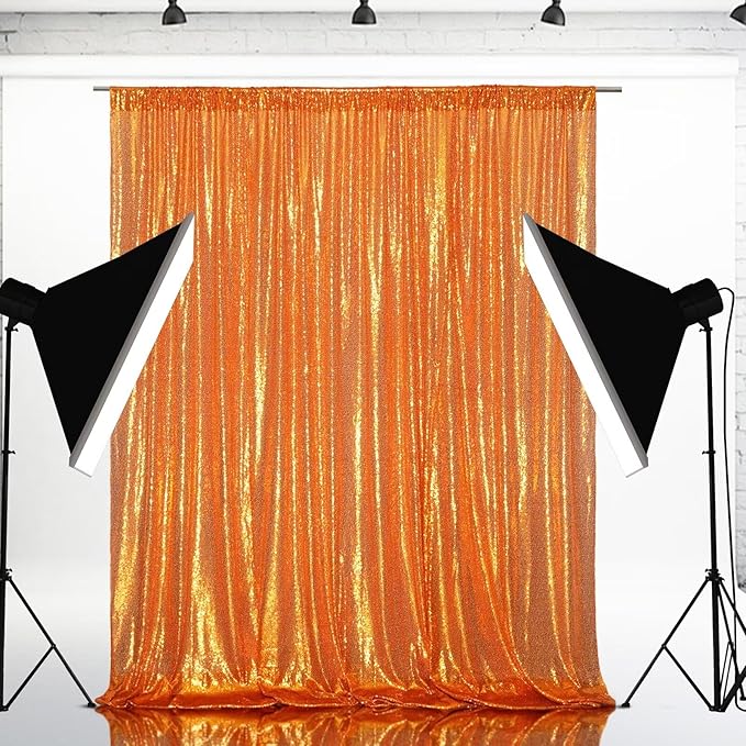 Eternal Beauty Orange Sequin Backdrop, 6x8 Ft Halloween Glitter Background Cu...